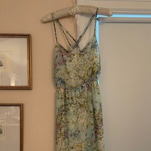 BCBGeneration Light Blue Floral Maxi Dress with Crisscross Straps